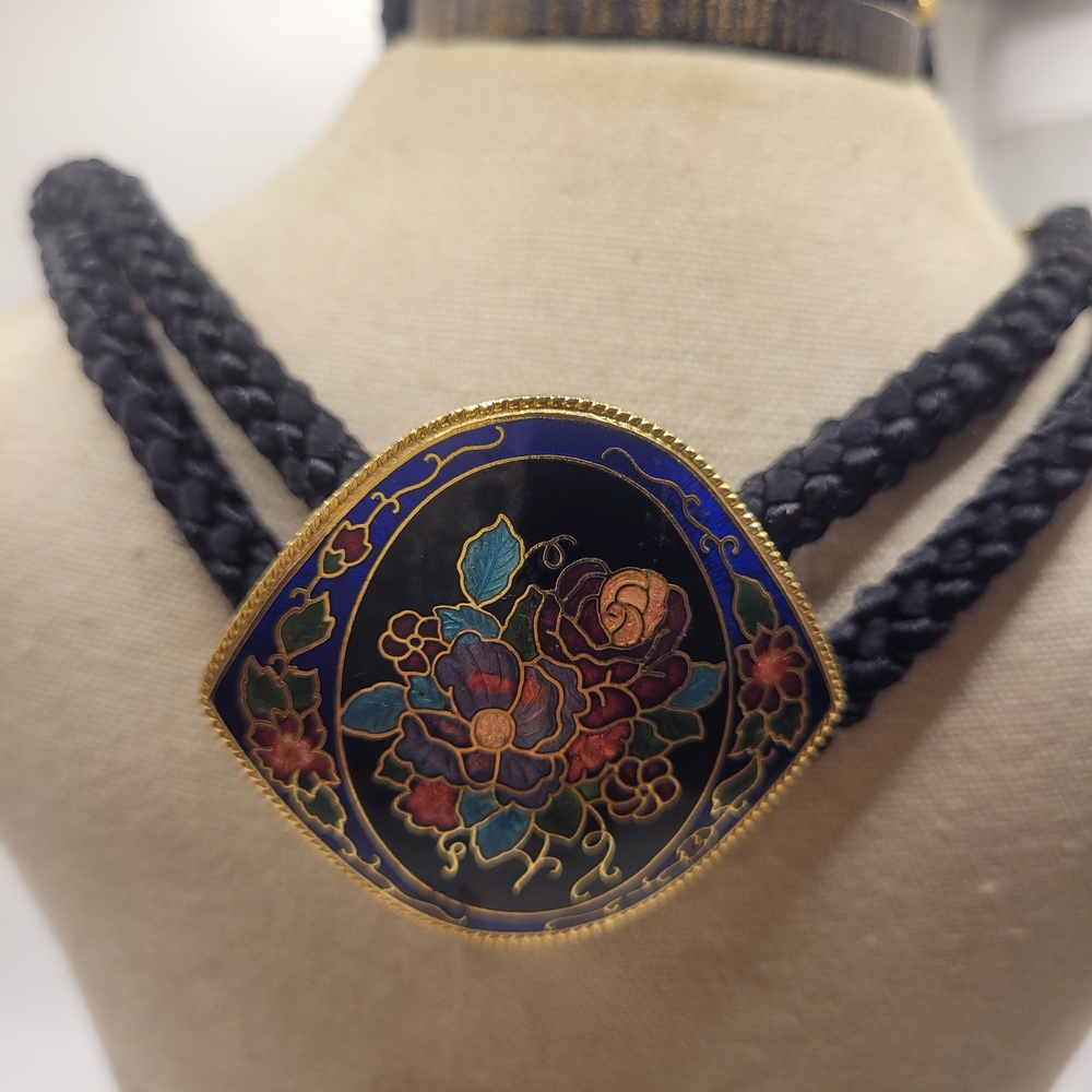 Vintage Cloisonne Floral Buckle Rope Belt Womens Retro Wearable Art Boho